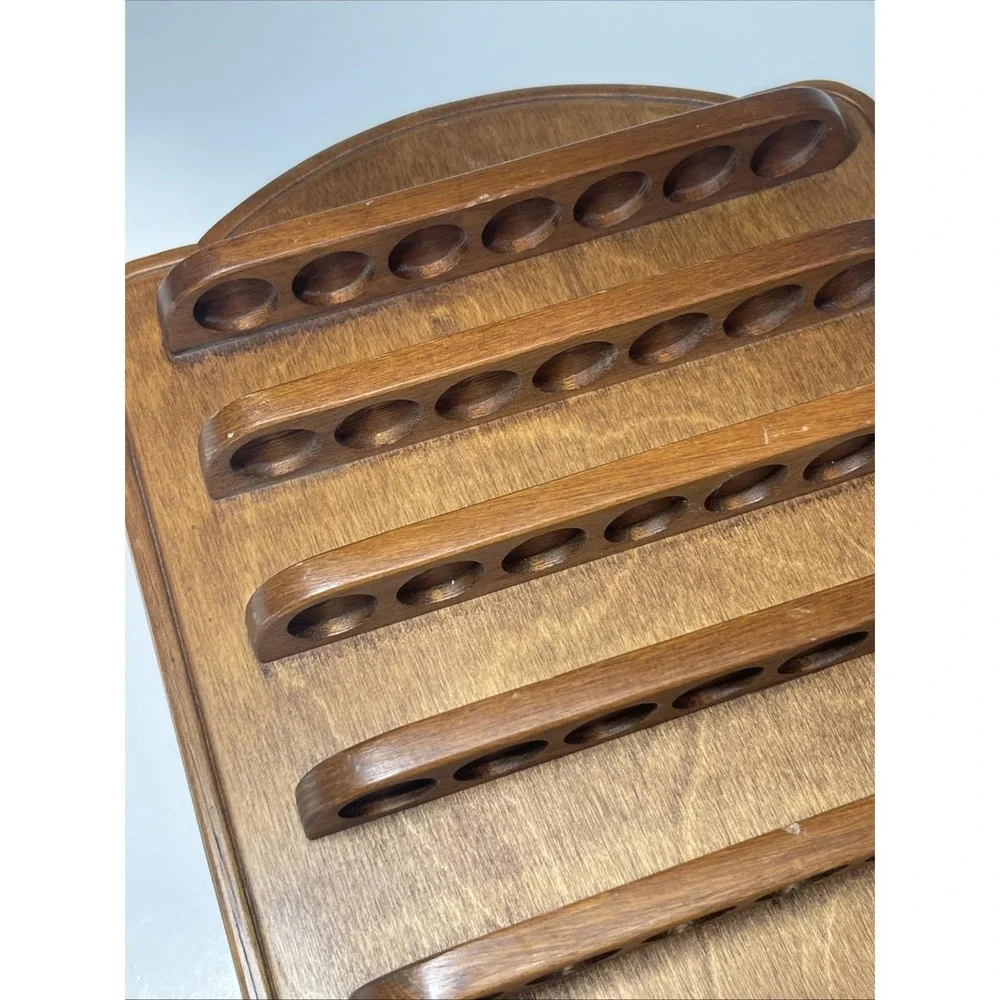 Vintage Thimble Holder Wall Display Rack Wood Holds 35 Carved Dove Bird